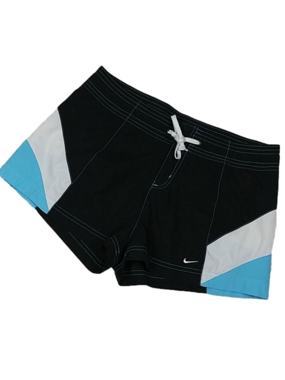 Nike Black Blue Color Block Mid Rise Drawstring Waistband Running Athletic Short